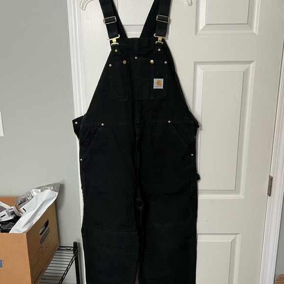 Carhartt Men's Overalls Romper Jumpsuit Bib Pants Black Canvas Jeans - Picture 2 of 16